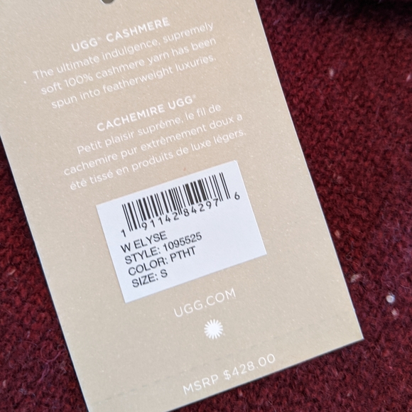 UGG Elyse Cashmere Burgundy Hoodie Sweater - Picture 4 of 8
